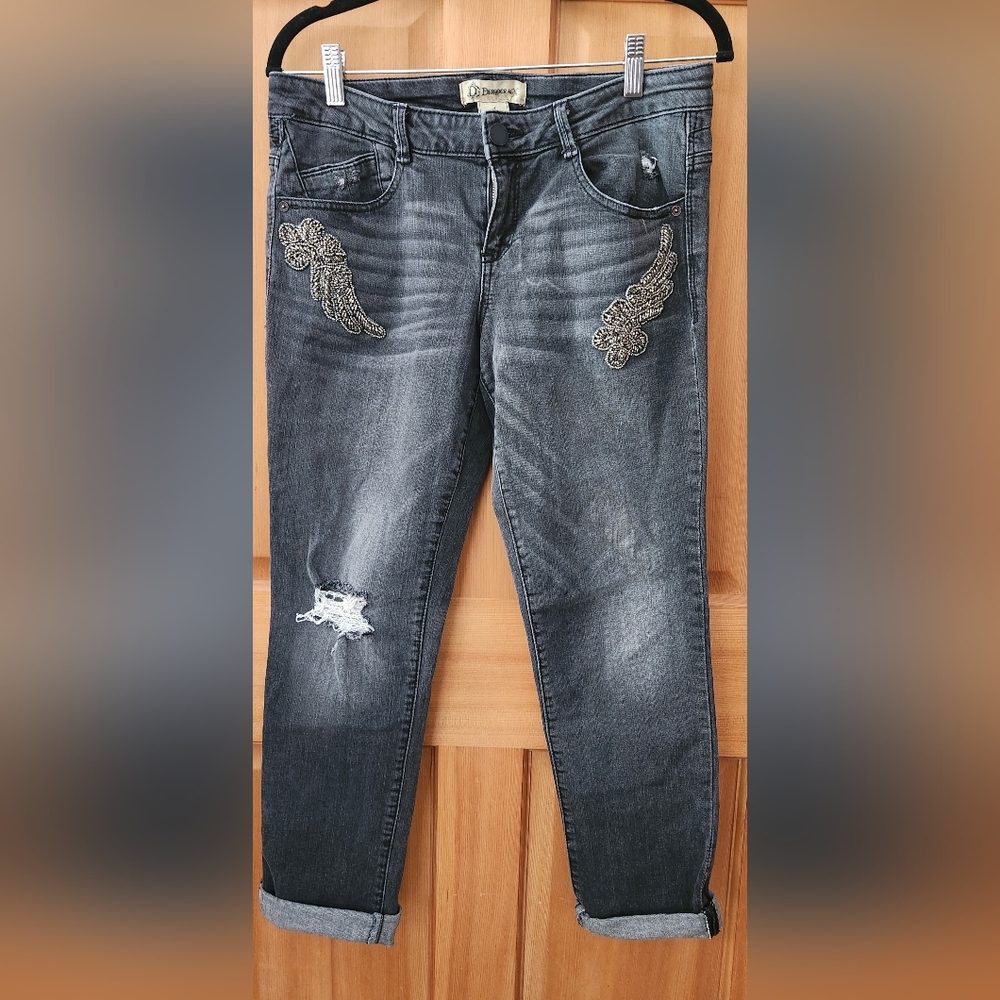 Democracy Gray Boyfriend Jeans with Distressed Details
